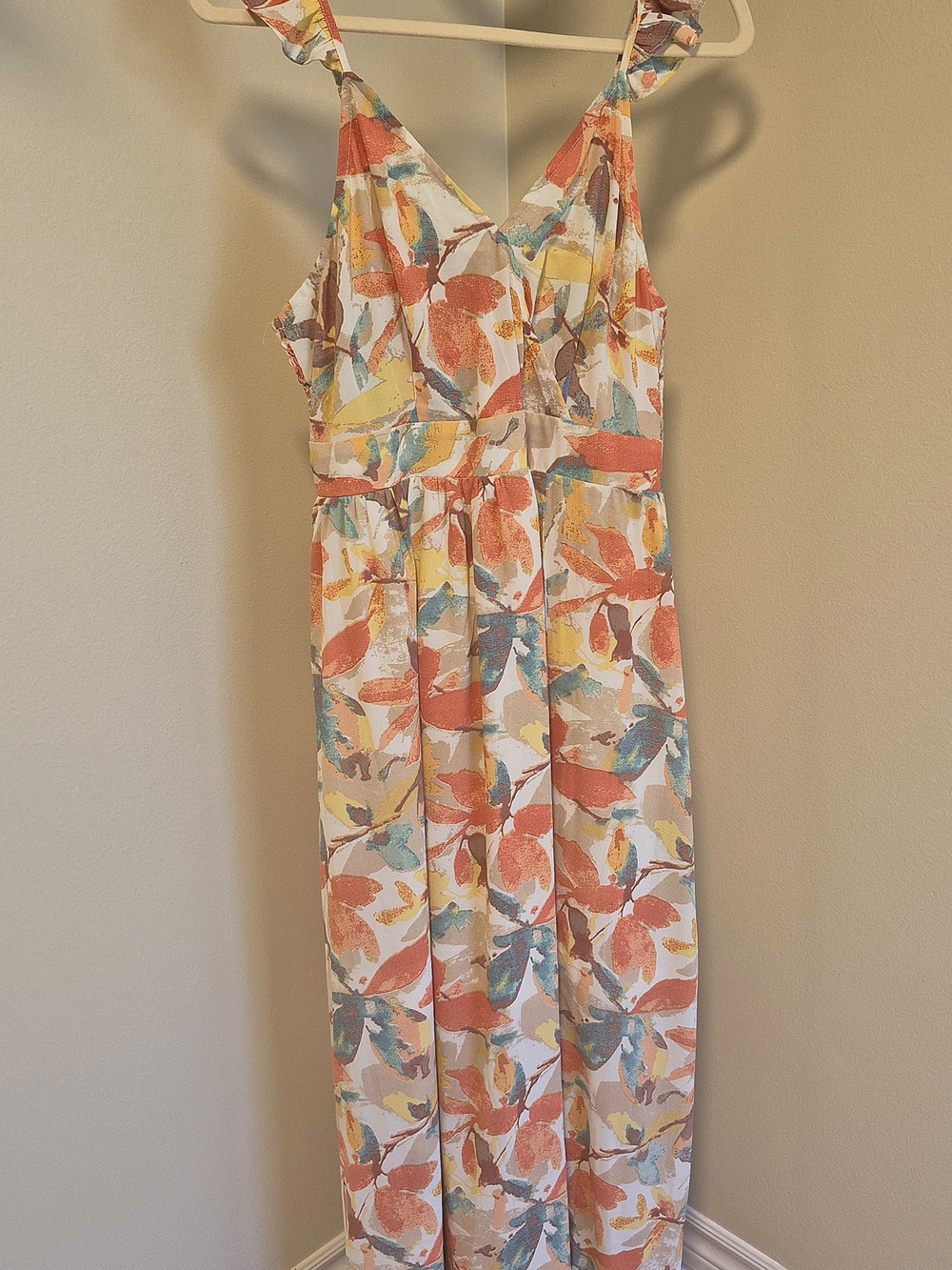 Sleeveless Floral Maxi Dress in Coral & Teal
